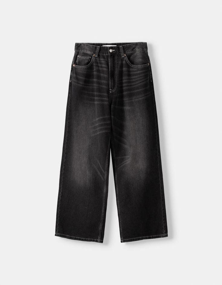 Charcoal Fade Wide-Leg Denim Jeans