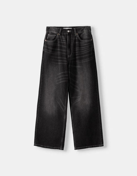 Charcoal Fade Wide-Leg Denim Jeans