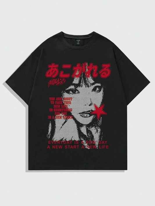 Retro Japanese Graphic T-Shirt – Streetwear Oversized Tee for Men & Women | Anime Aesthetic Style