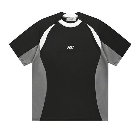 Black and Grey Splicing Short Sleeve T-Shirt: